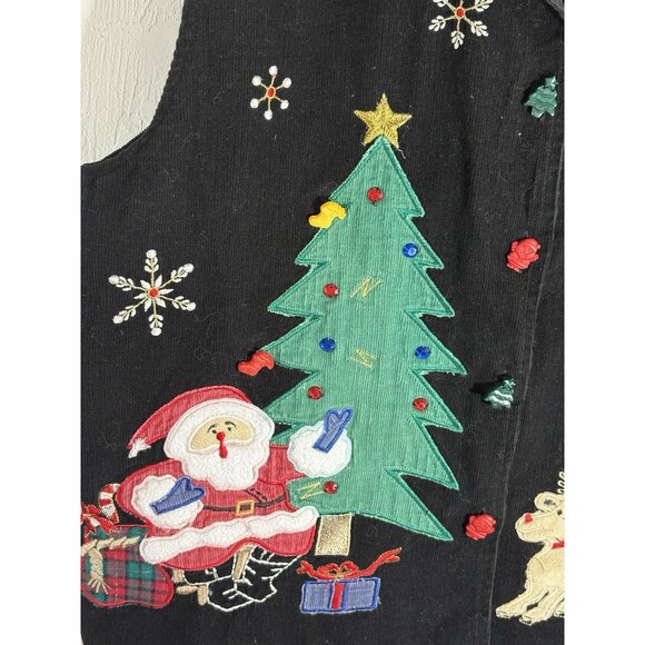 Tantrums Christmas Large Women Embroidery Jewels Black Vest Tree Santa Reindeer - Picture 6 of 9